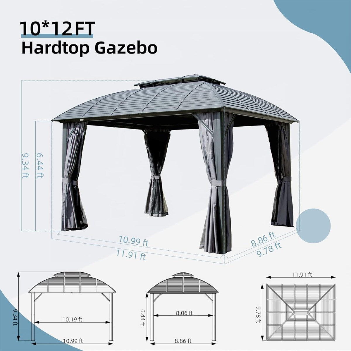 CUSchoice Aluminum Hardtop Gazebo with Double Steel Roof Curtain and Netting