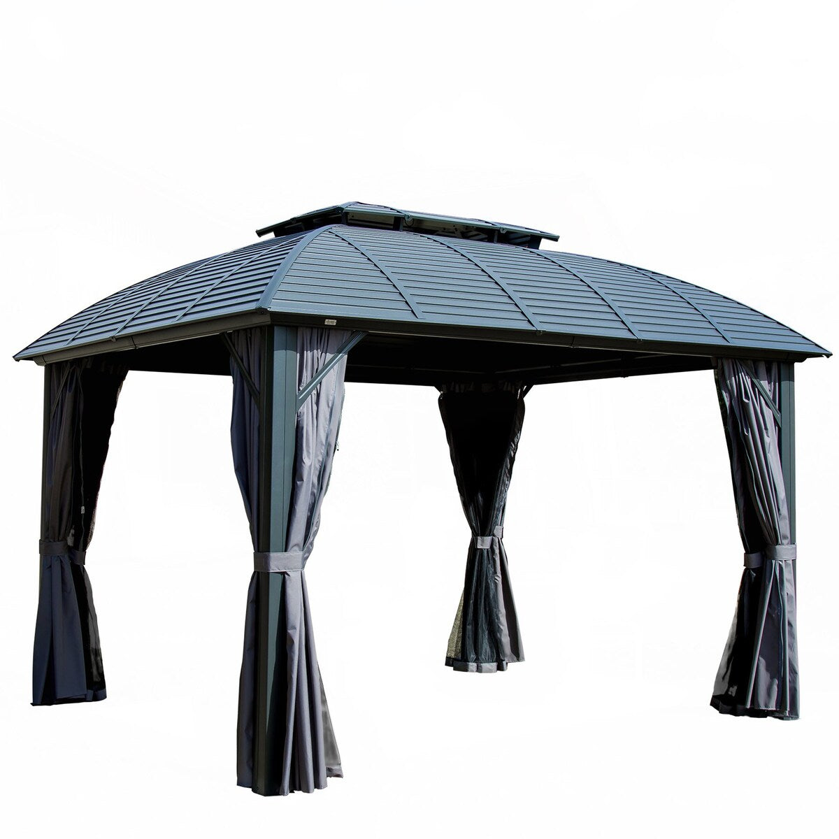 CUSchoice Aluminum Hardtop Gazebo with Double Steel Roof Curtain and Netting