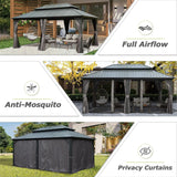CUSchoice Aluminum Hardtop Gazebo with Double Steel Roof Curtain and Netting