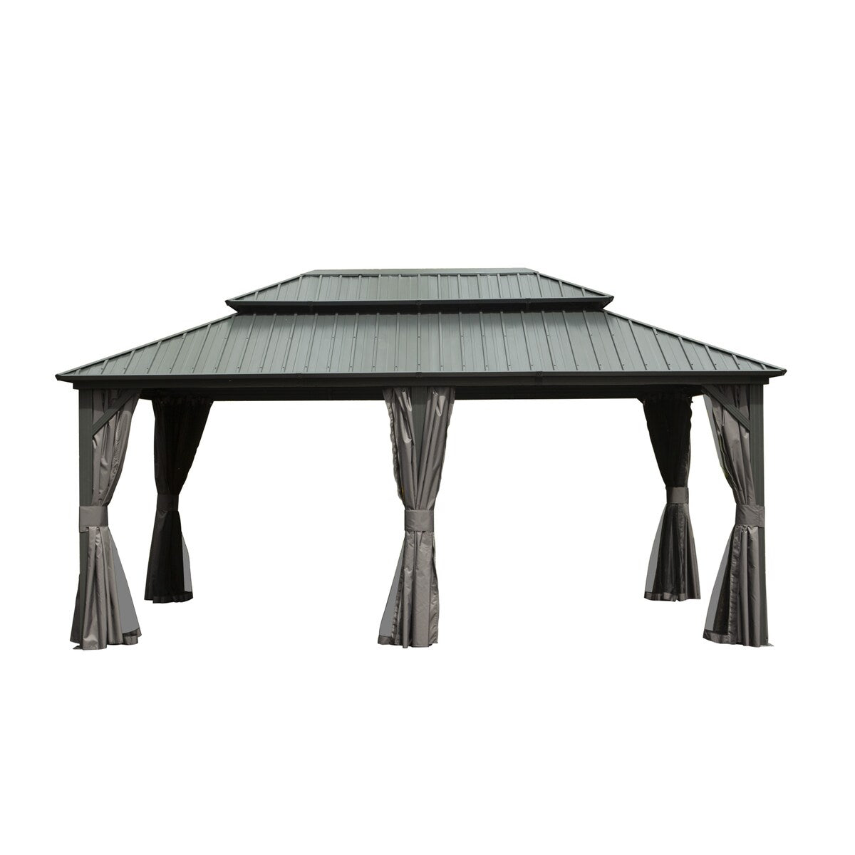 CUSchoice Aluminum Hardtop Gazebo with Double Steel Roof Curtain and Netting