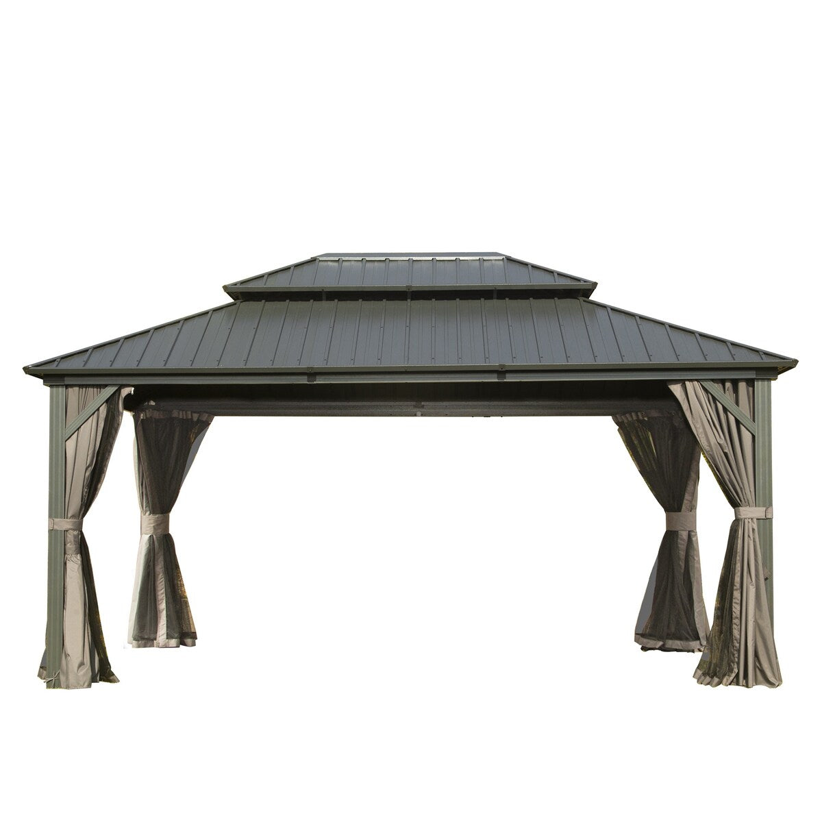 CUSchoice Aluminum Hardtop Gazebo with Double Steel Roof Curtain and Netting