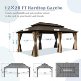 CUSchoice Aluminum Hardtop Gazebo with Double Steel Roof Curtain and Netting