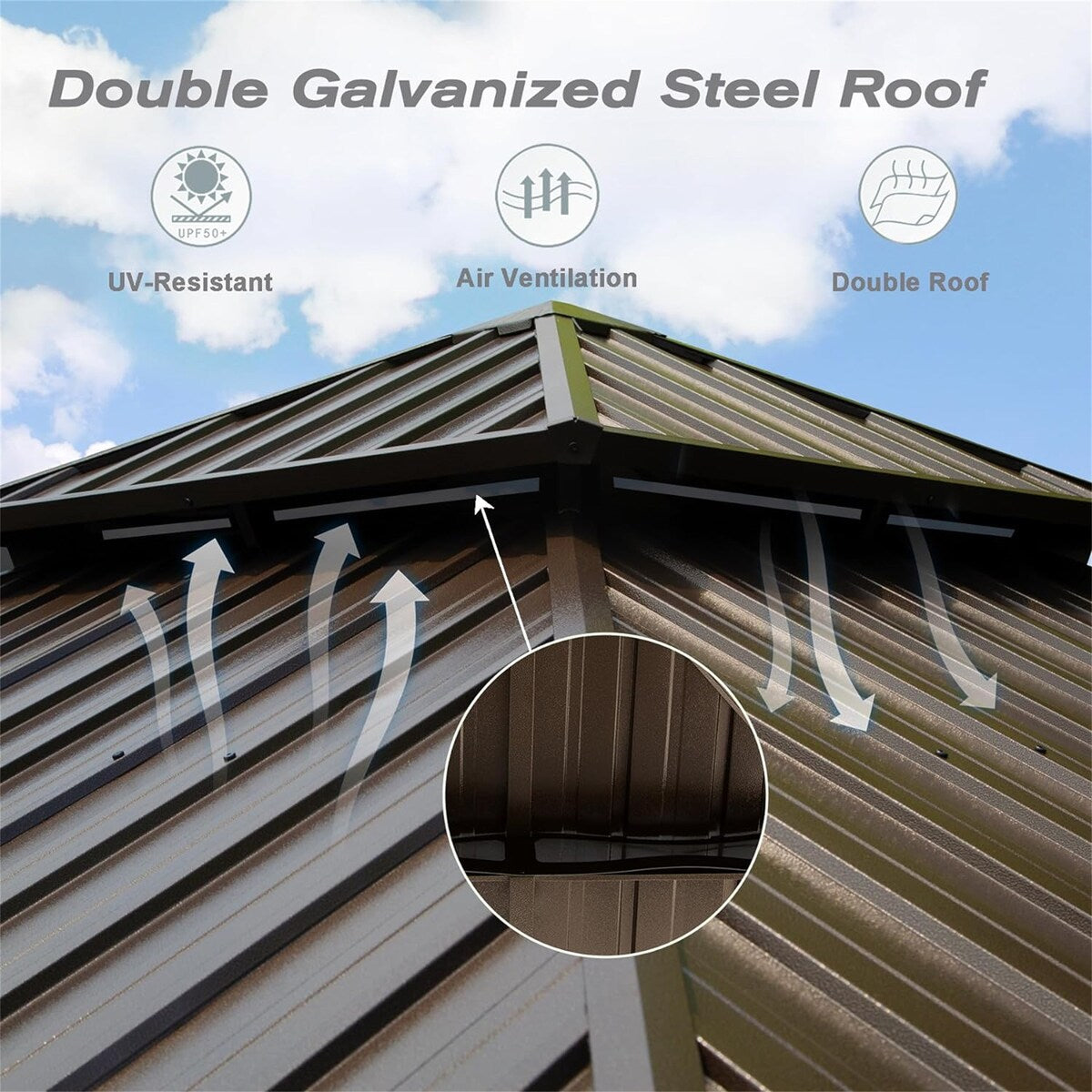CUSchoice Aluminum Hardtop Gazebo with Double Steel Roof Curtain and Netting