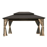CUSchoice Aluminum Hardtop Gazebo with Double Steel Roof Curtain and Netting