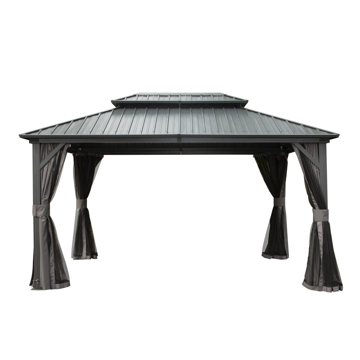 CUSchoice Aluminum Hardtop Gazebo with Double Steel Roof Curtain and Netting
