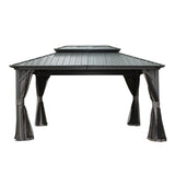 CUSchoice Aluminum Hardtop Gazebo with Double Steel Roof Curtain and Netting