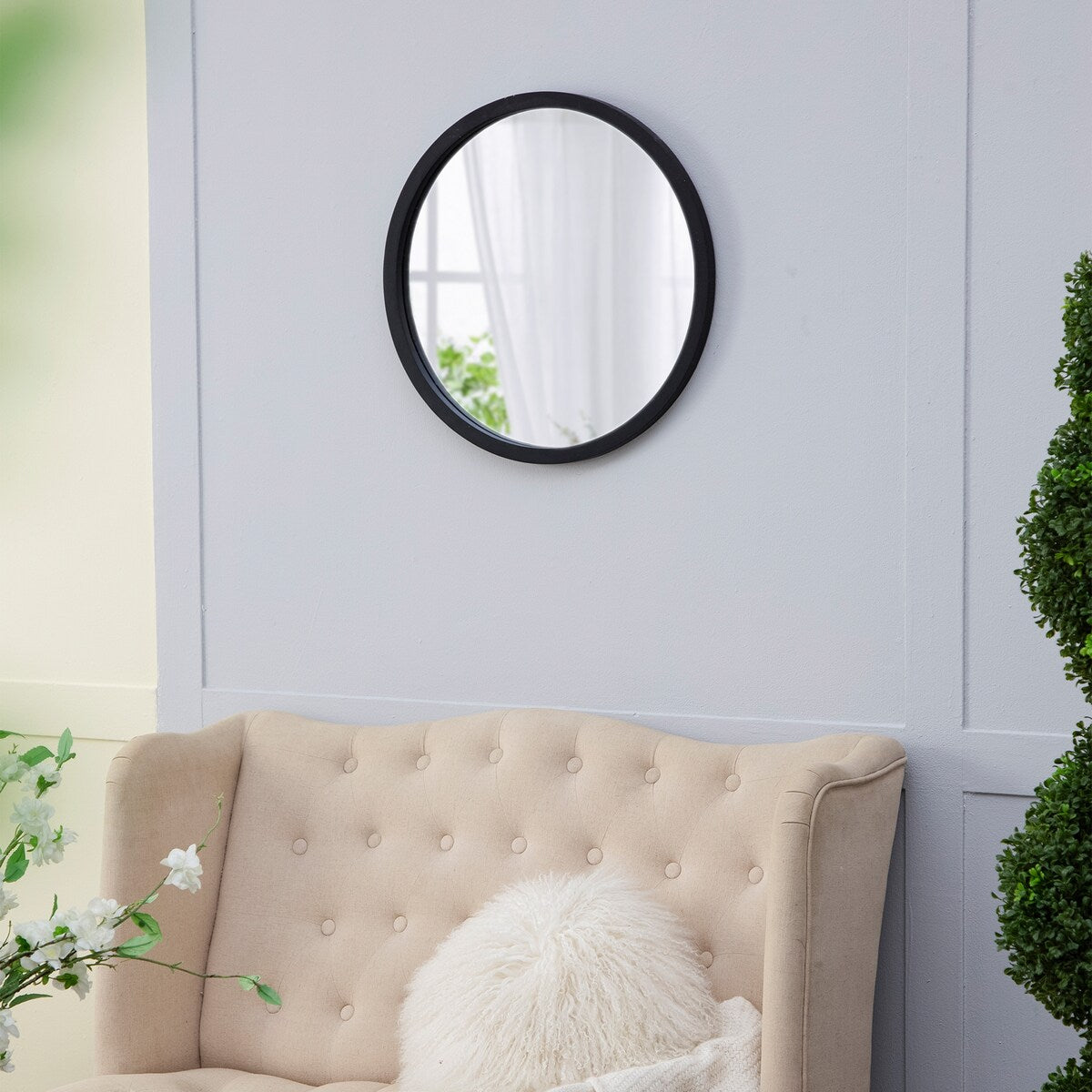 CUSchoice Circle Wall Mirror with Wooden Frame - 20" x 20"