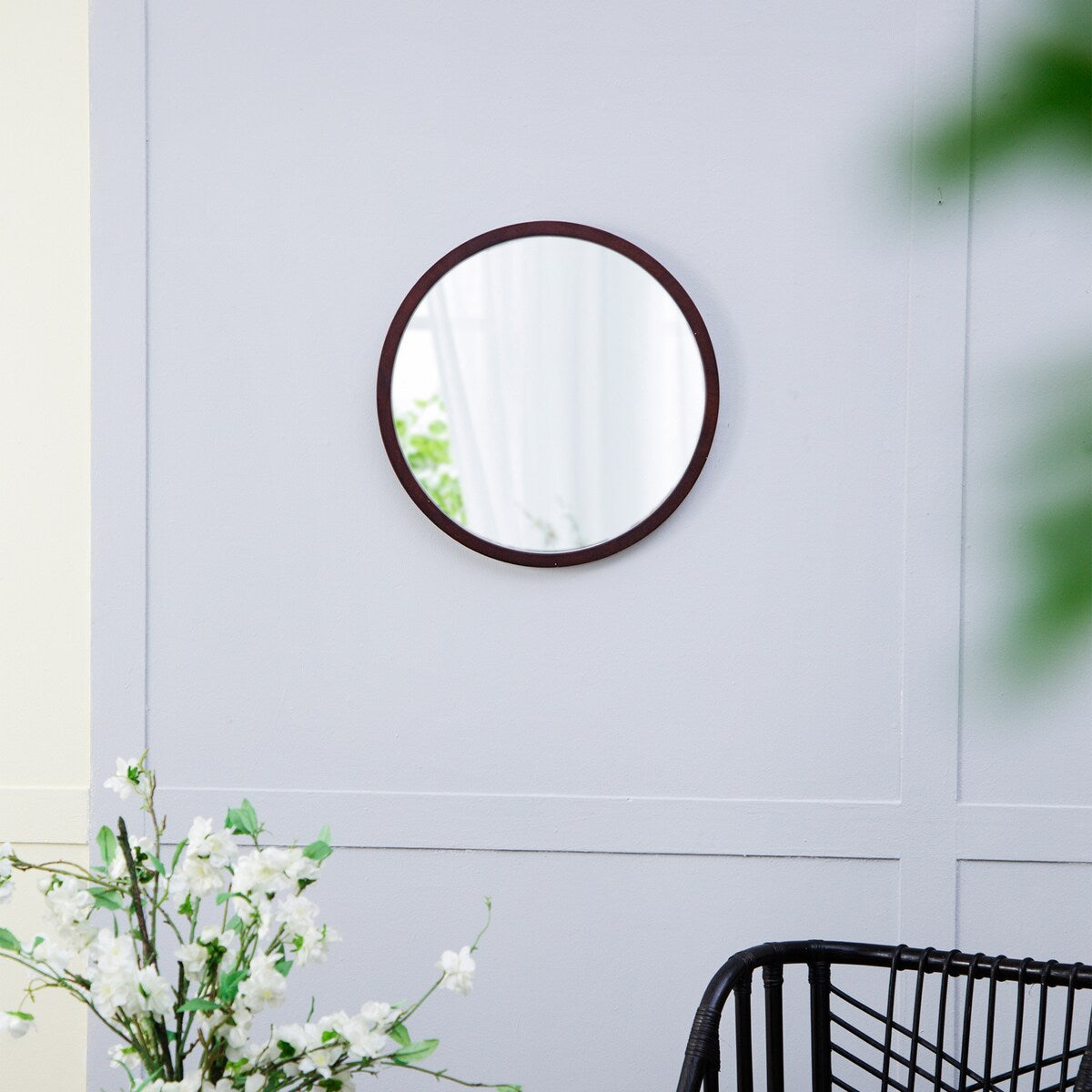 CUSchoice Circle Wall Mirror with Wooden Frame - 20" x 20"