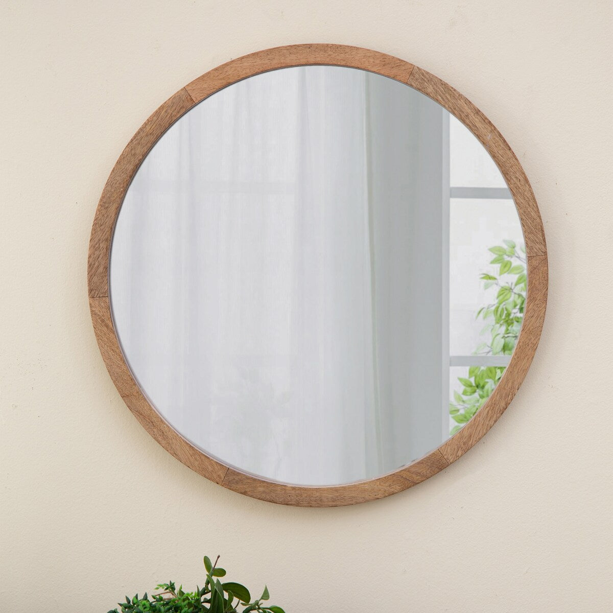 CUSchoice Circle Wall Mirror with Wooden Frame - 20" x 20"