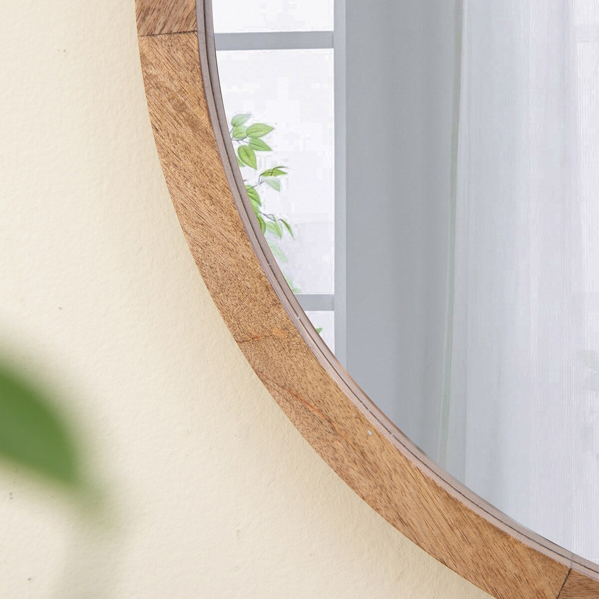 CUSchoice Circle Wall Mirror with Wooden Frame - 20" x 20"