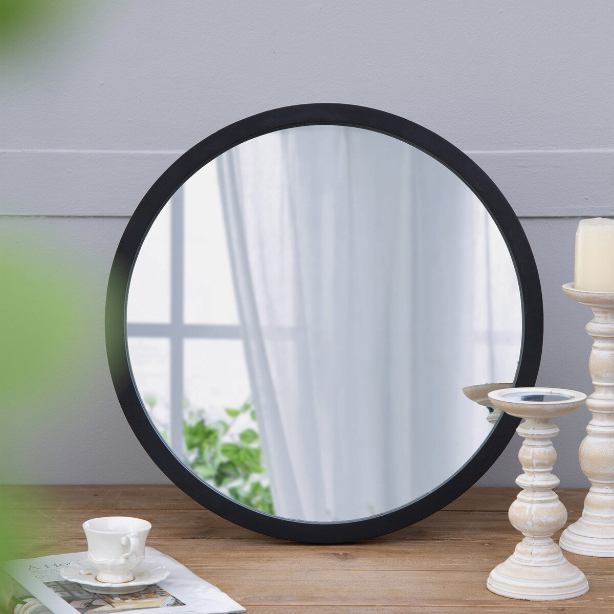 CUSchoice Circle Wall Mirror with Wooden Frame - 20" x 20"