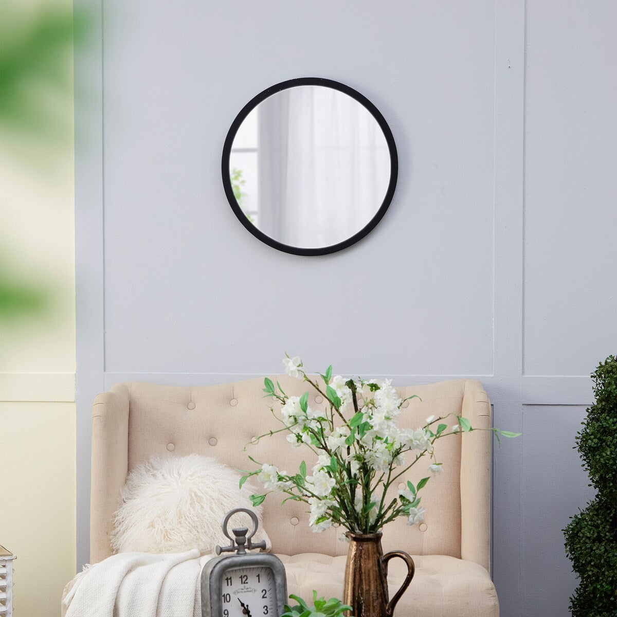 CUSchoice Circle Wall Mirror with Wooden Frame - 20" x 20"