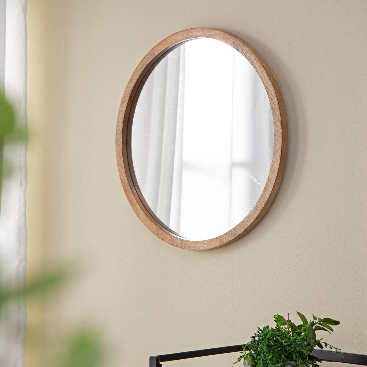 CUSchoice Circle Wall Mirror with Wooden Frame - 20" x 20"