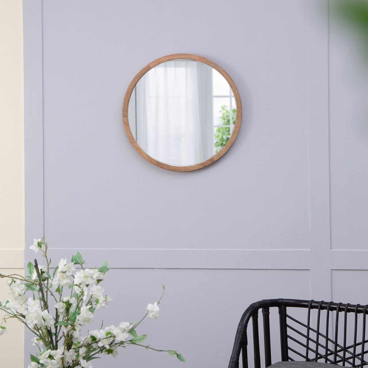 CUSchoice Circle Wall Mirror with Wooden Frame - 20" x 20"