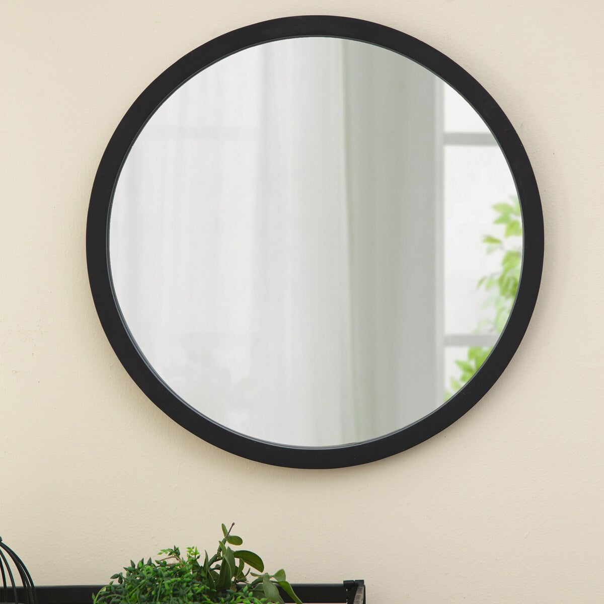 CUSchoice Circle Wall Mirror with Wooden Frame - 20" x 20"