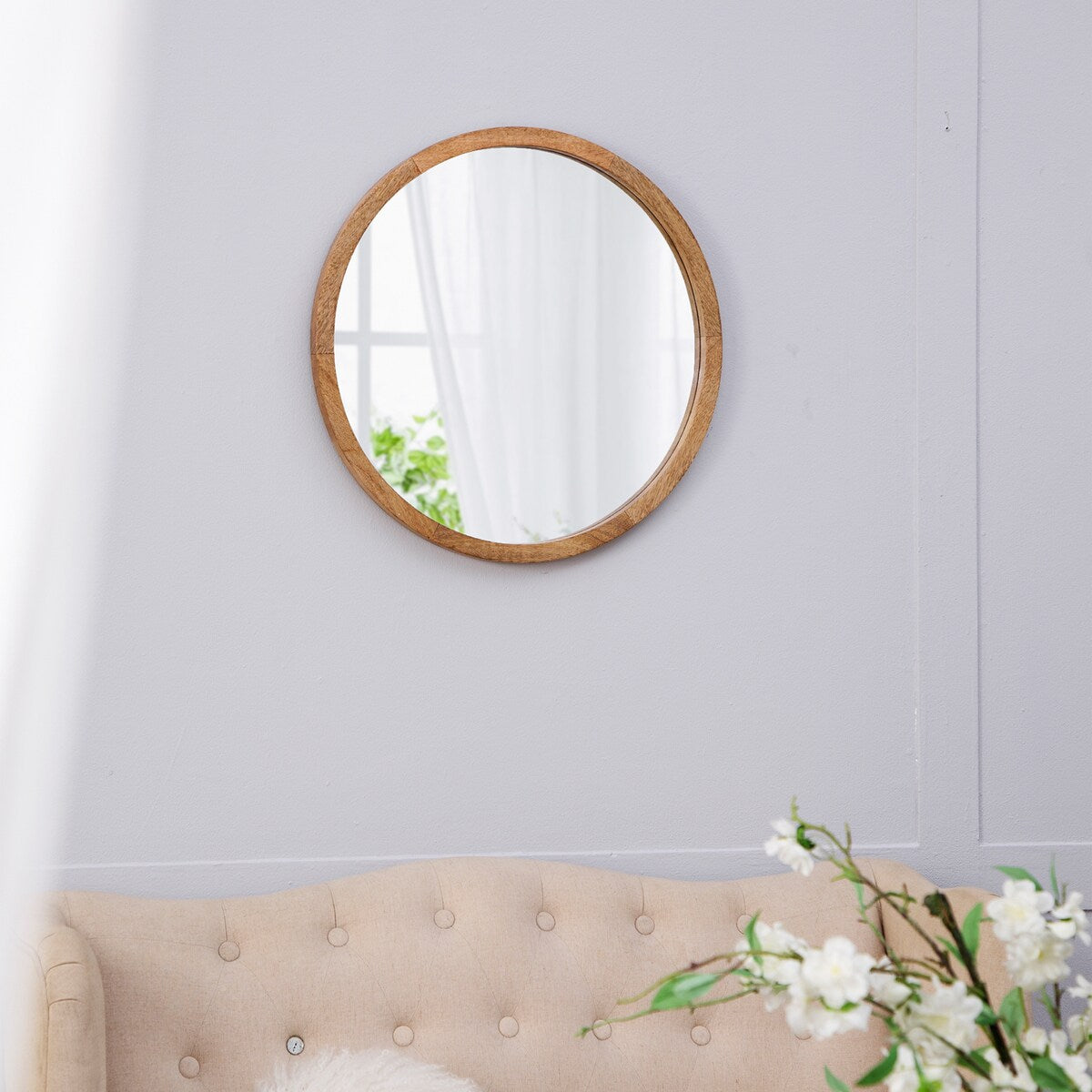 CUSchoice Circle Wall Mirror with Wooden Frame - 20" x 20"