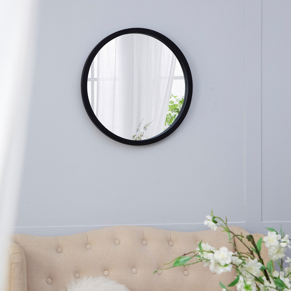 CUSchoice Circle Wall Mirror with Wooden Frame - 20" x 20"