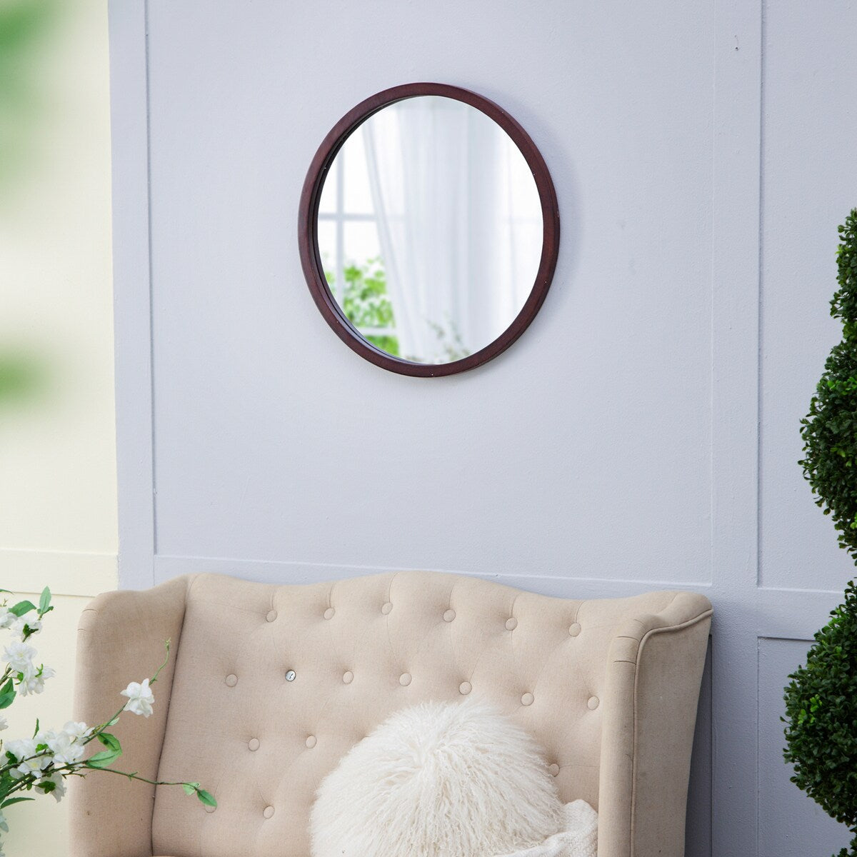 CUSchoice Circle Wall Mirror with Wooden Frame - 20" x 20"