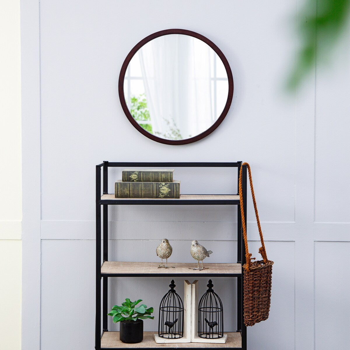 CUSchoice Circle Wall Mirror with Wooden Frame - 20" x 20"