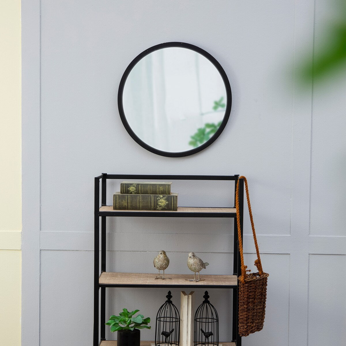 CUSchoice Circle Wall Mirror with Wooden Frame - 20" x 20"