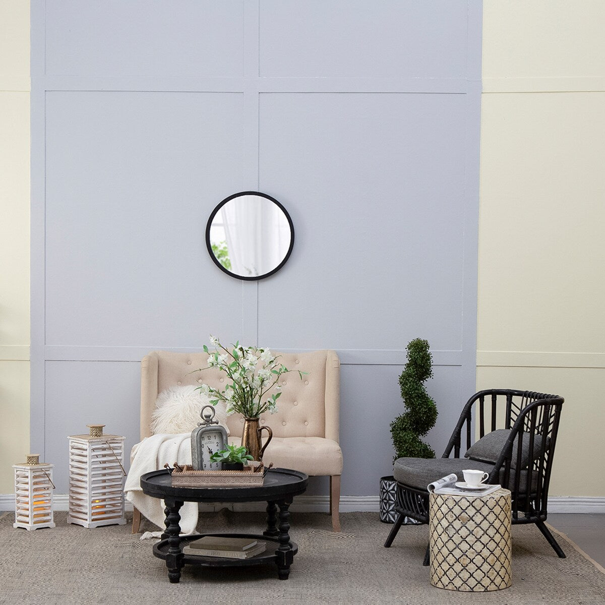 CUSchoice Circle Wall Mirror with Wooden Frame - 20" x 20"