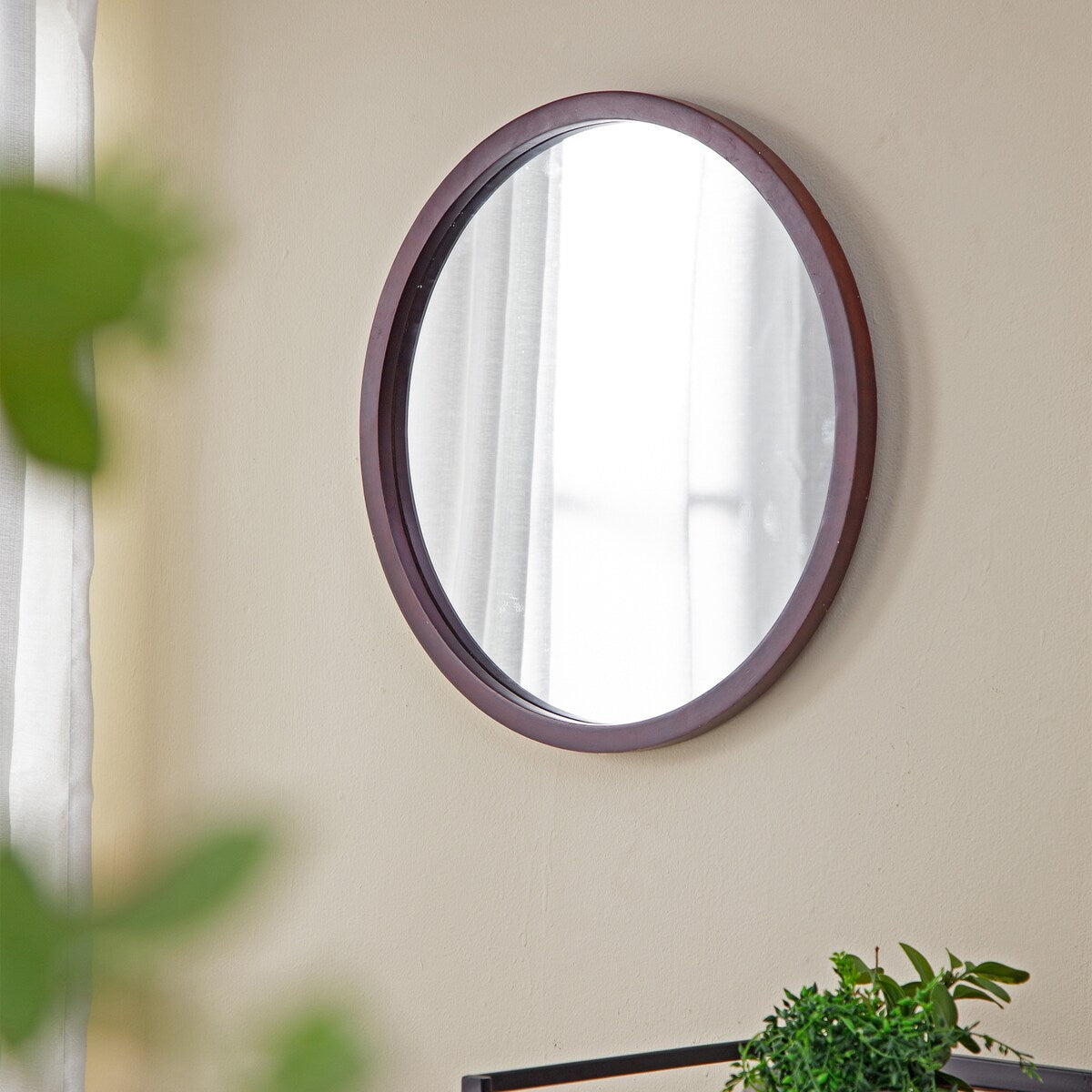 CUSchoice Circle Wall Mirror with Wooden Frame - 20" x 20"