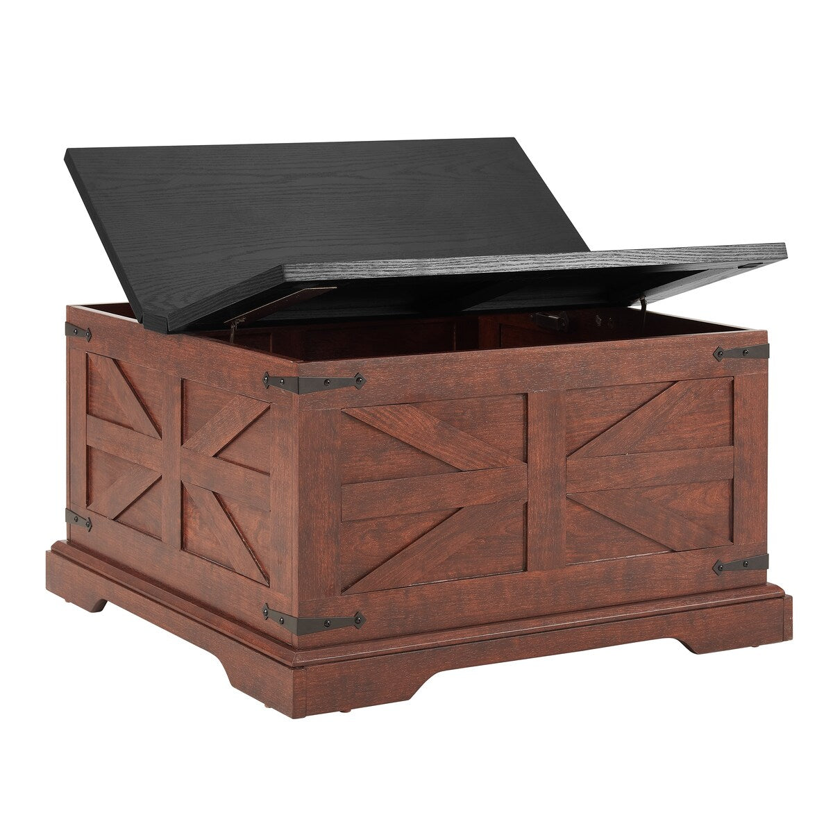 CUSchoice Farmhouse Coffee Table Square Wood Table with Large Hidden Storage Compartment - L31.5''*W31.5''*H18