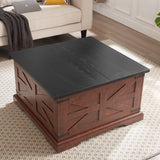 CUSchoice Farmhouse Coffee Table Square Wood Table with Large Hidden Storage Compartment - L31.5''*W31.5''*H18