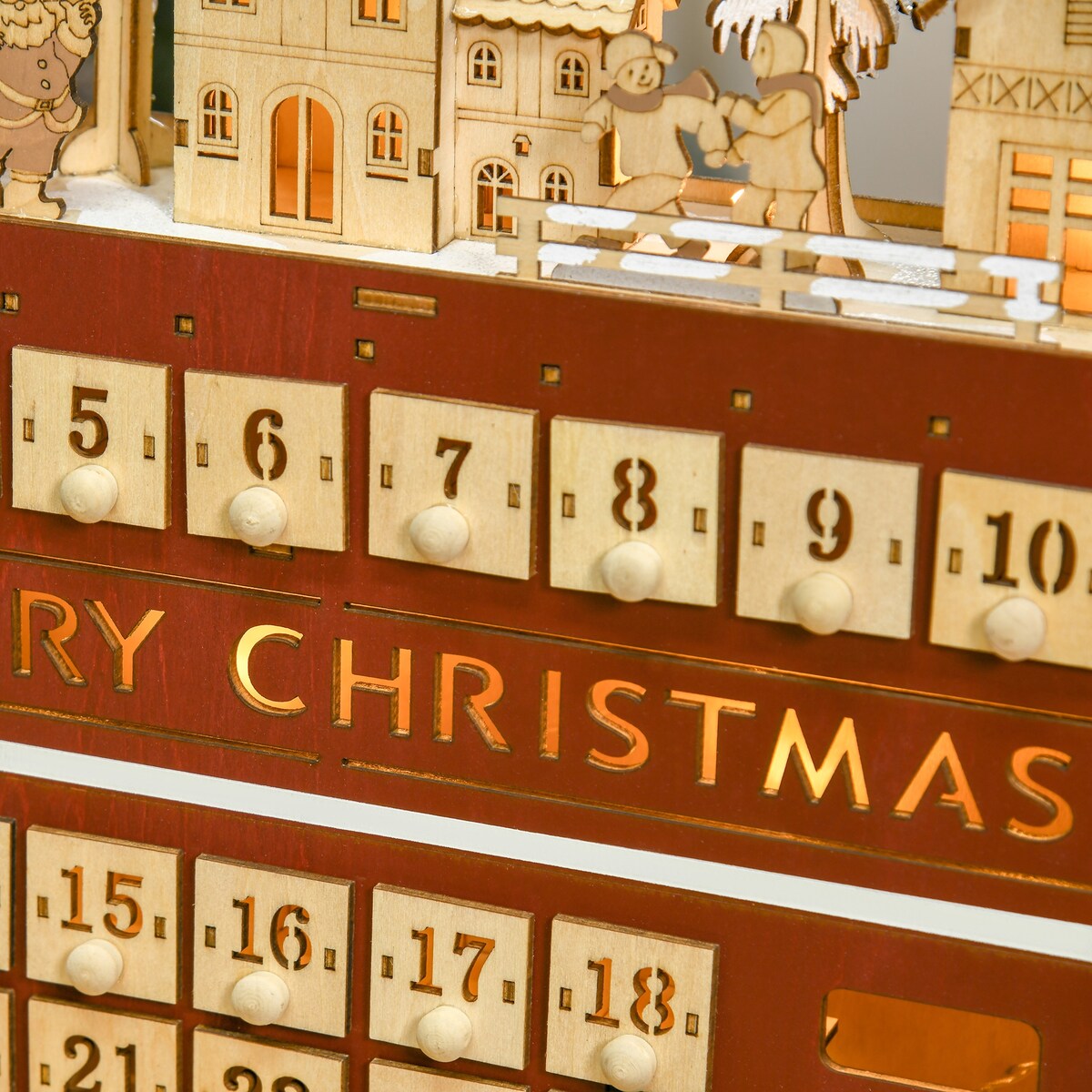 CUSchoice Light Up Wooden Advent Calendar Bus with Countdown Drawer