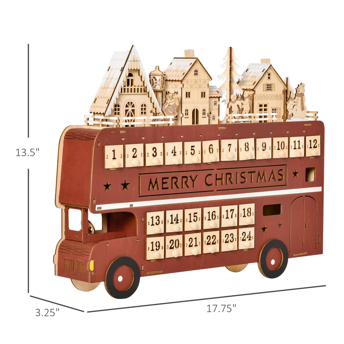 CUSchoice Light Up Wooden Advent Calendar Bus with Countdown Drawer