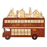 CUSchoice Light Up Wooden Advent Calendar Bus with Countdown Drawer