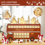 CUSchoice Light Up Wooden Advent Calendar Bus with Countdown Drawer