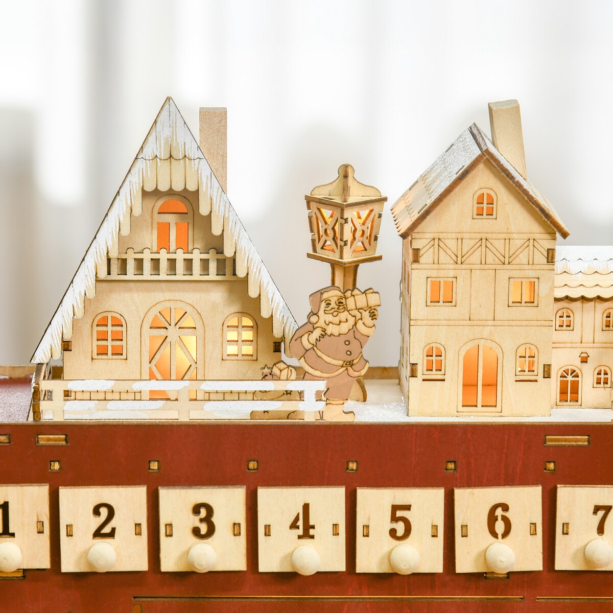 CUSchoice Light Up Wooden Advent Calendar Bus with Countdown Drawer