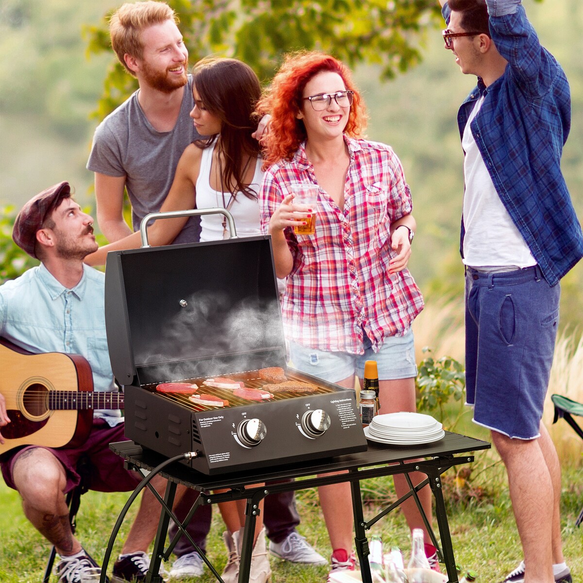 CUSchoice Portable 2-Burner Propane Gas Grill w/ Foldable Legs & Lid - 21.75" L x 18.25" W x 16.25" H
