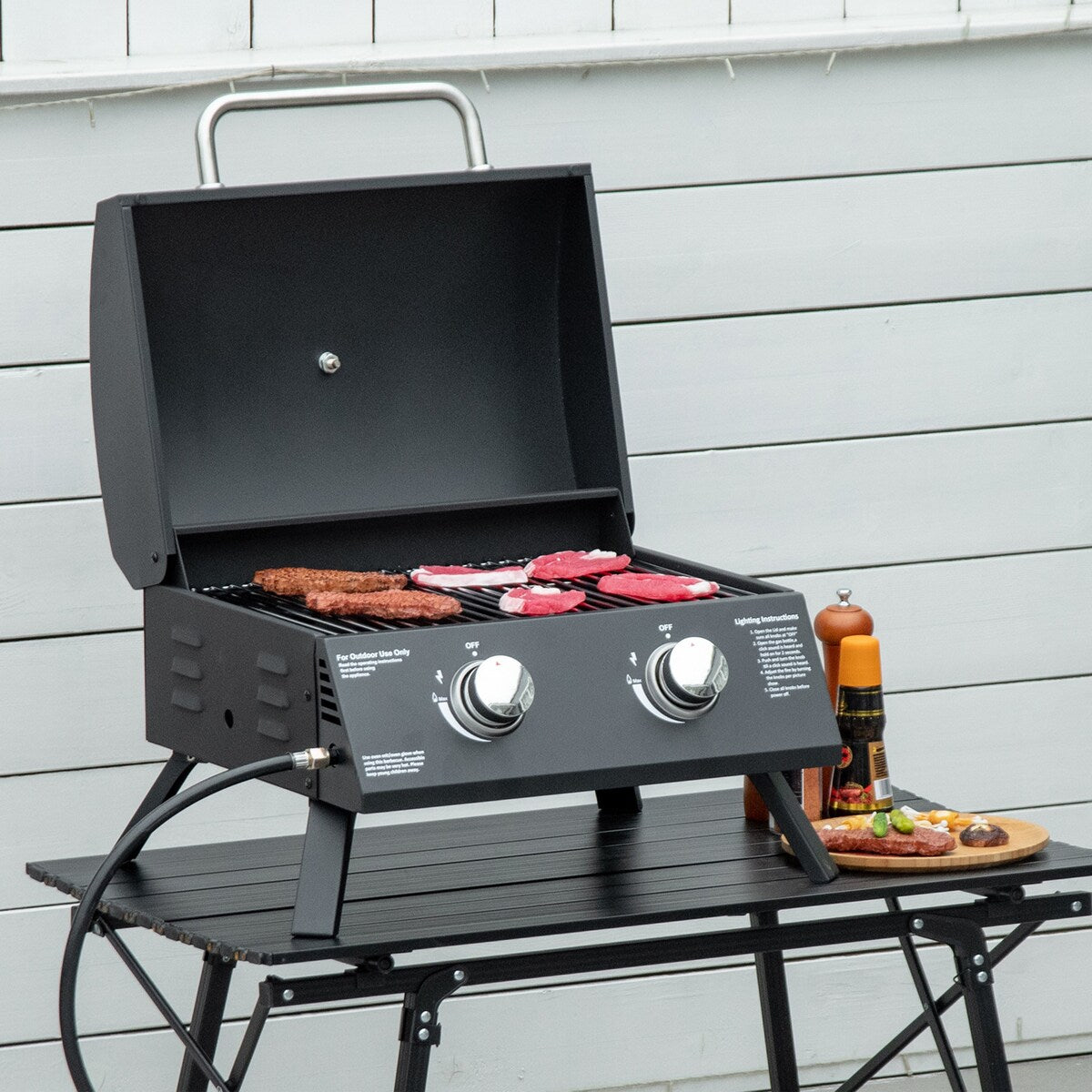 CUSchoice Portable 2-Burner Propane Gas Grill w/ Foldable Legs & Lid - 21.75" L x 18.25" W x 16.25" H