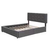 CUSchoice Queen Size Linen Fabric Platform Bed with 2 Drawers and Twin XL Trundle