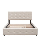 CUSchoice Queen Size Linen Fabric Platform Bed with 2 Drawers and Twin XL Trundle