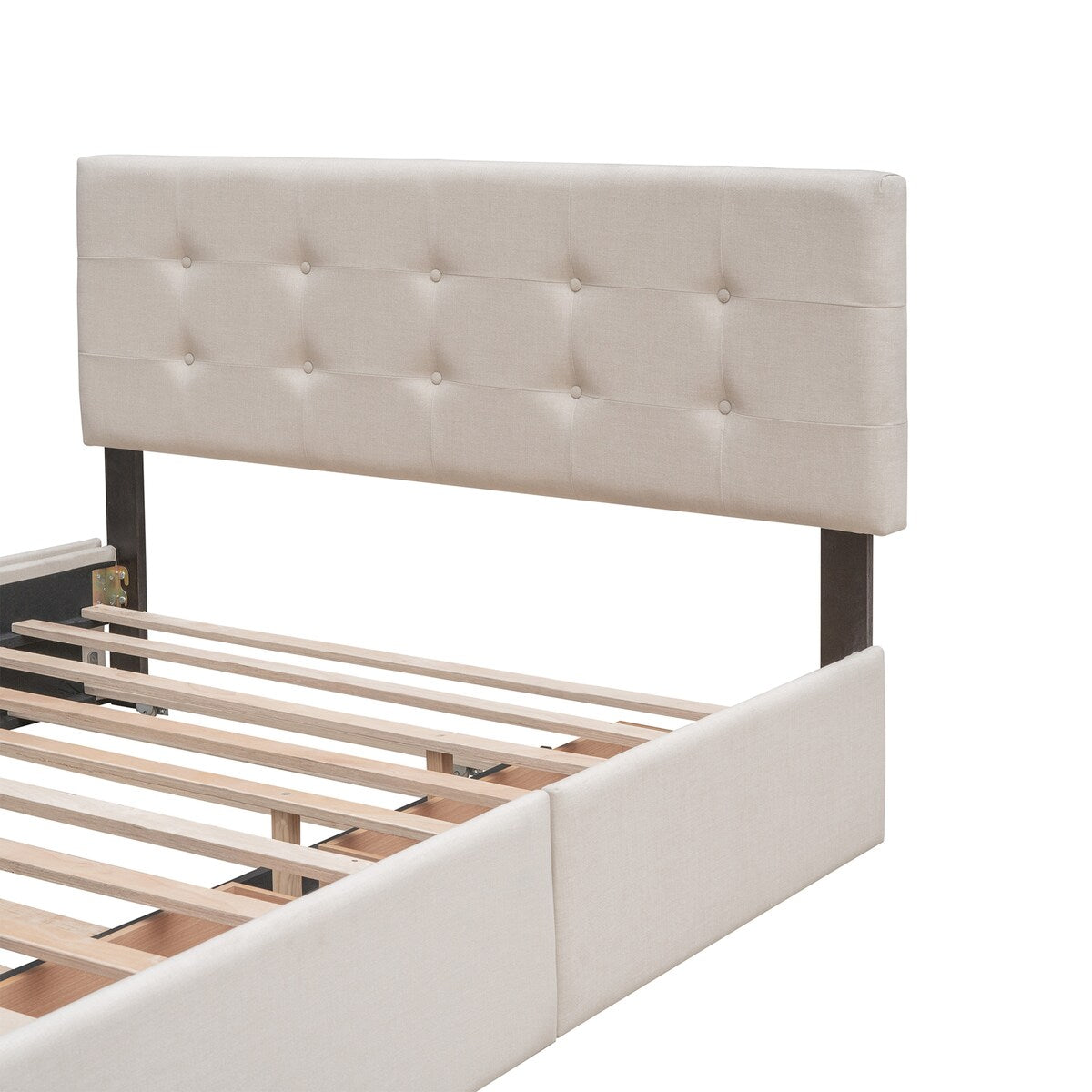 CUSchoice Queen Size Linen Fabric Platform Bed with 2 Drawers and Twin XL Trundle