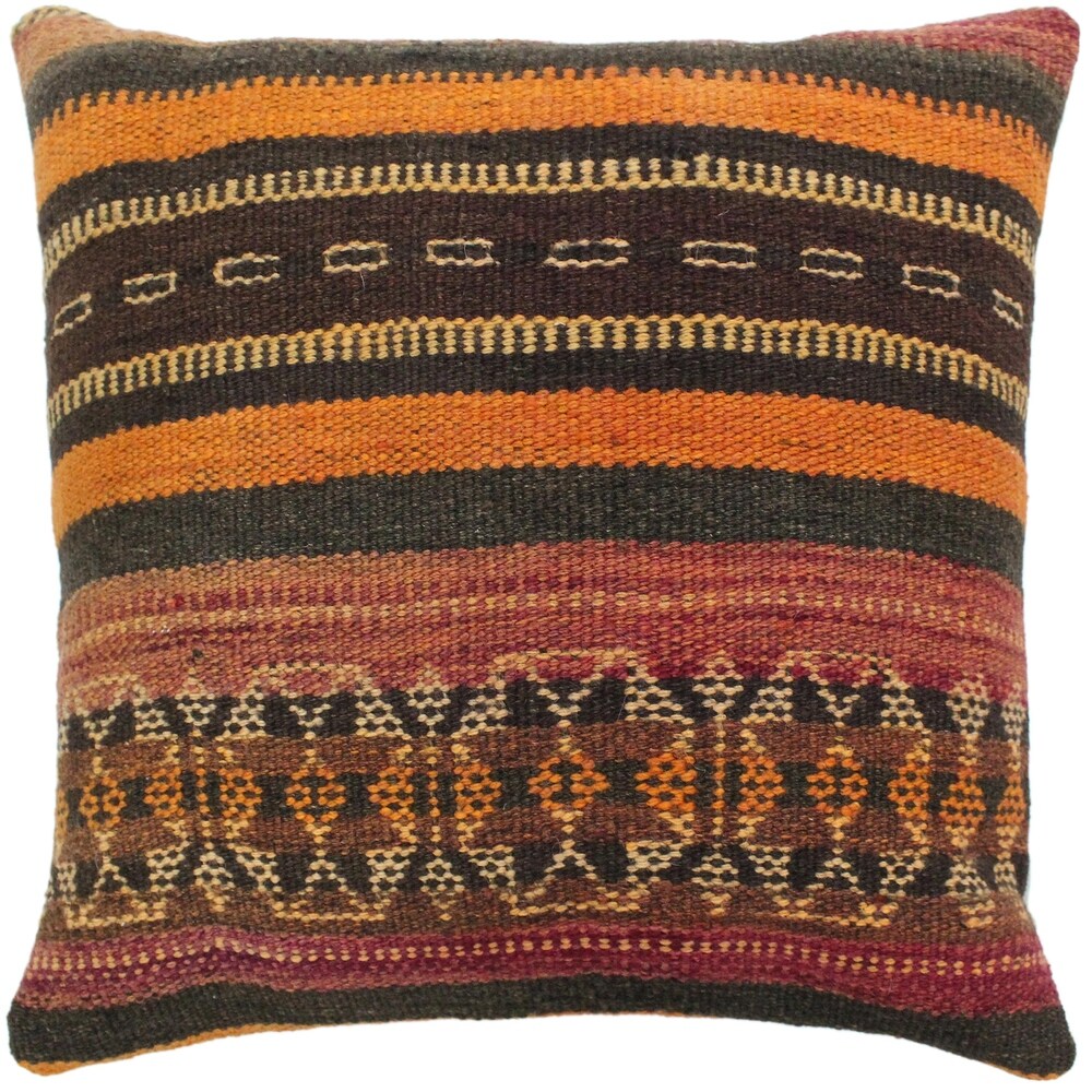 Caballer Orange/Rust Hand-Woven Kilim Throw Pillow -18"x18"
