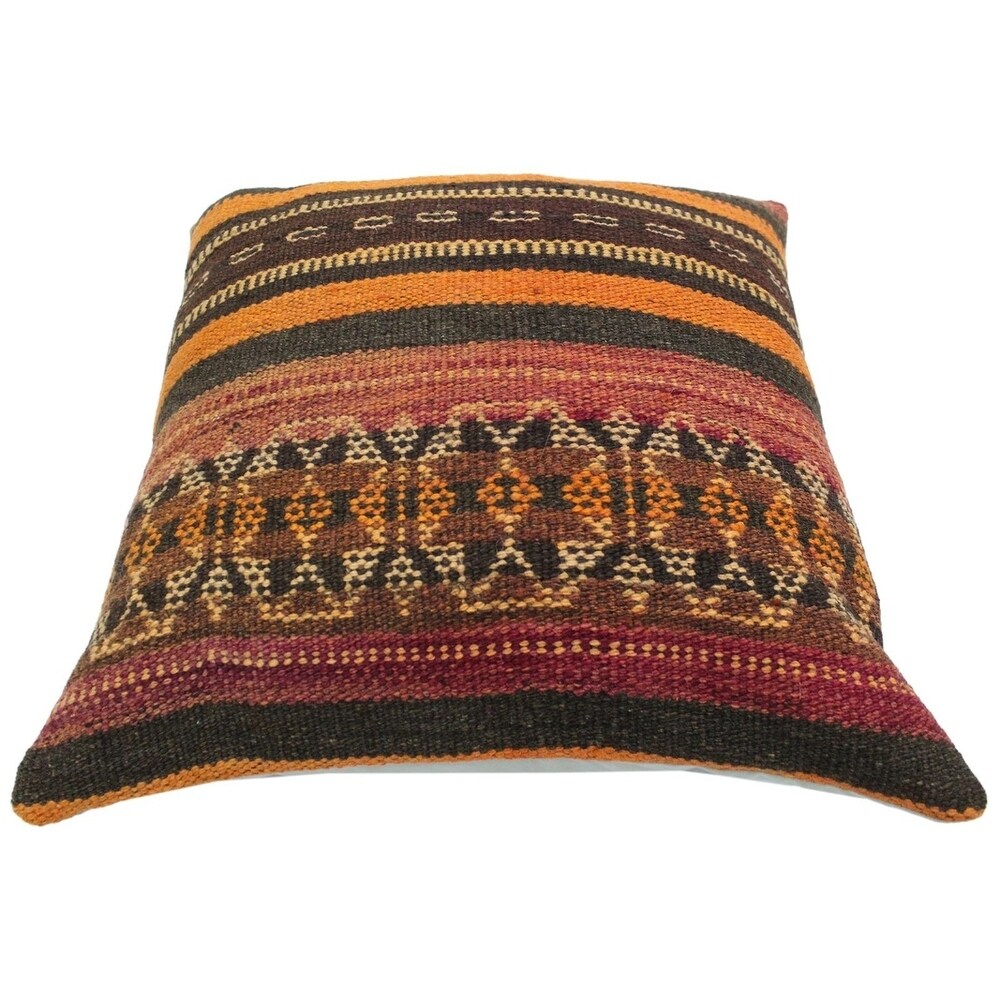 Caballer Orange/Rust Hand-Woven Kilim Throw Pillow -18"x18"