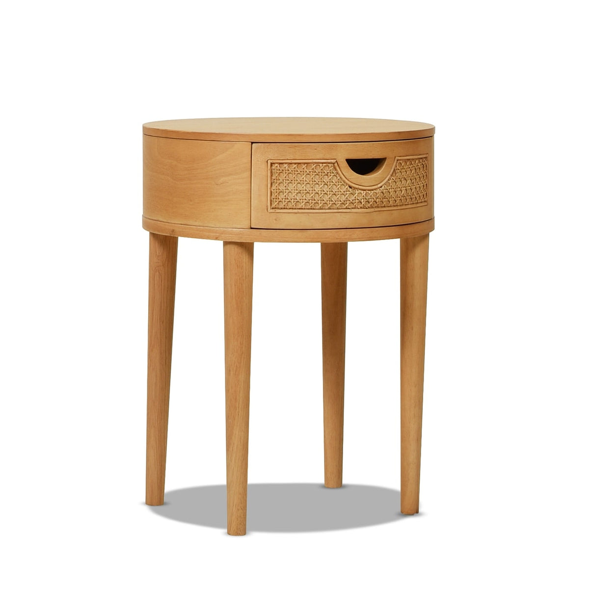 Cabana 18" Cane Rattan Oak Wood Round Storage Side Table