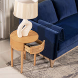 Cabana 18" Cane Rattan Oak Wood Round Storage Side Table