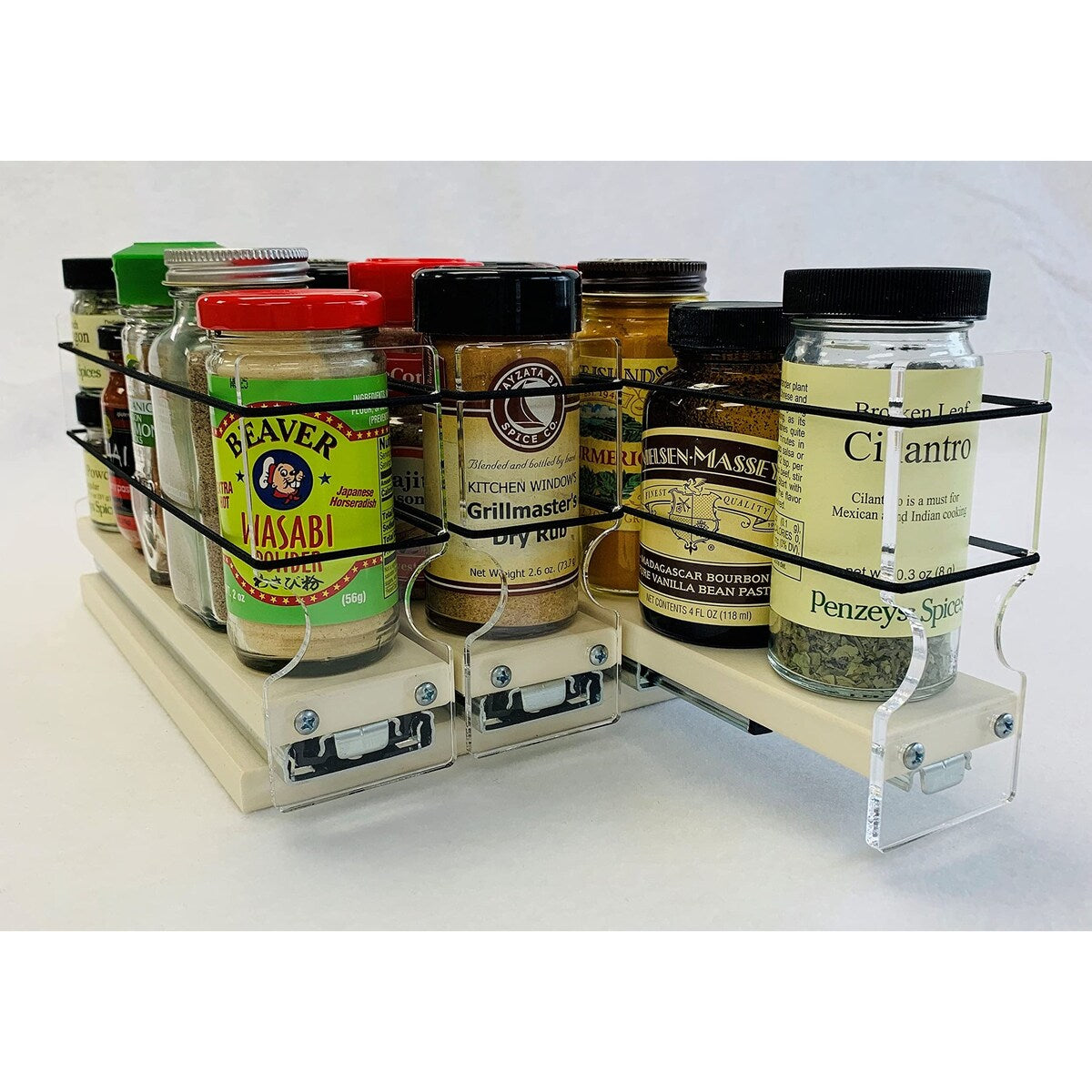 Cabinet Mounted Spice Rack Organizer - 3 Drawers, 18 Capacity - Sliding Cabinet Organizer - Pullout Shelves