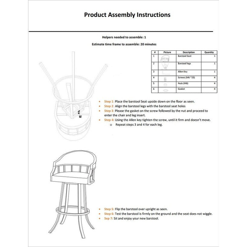 Cade 26 Inch Counter Stool, Swivel Chair, Faux Leather Cushion Seat, White