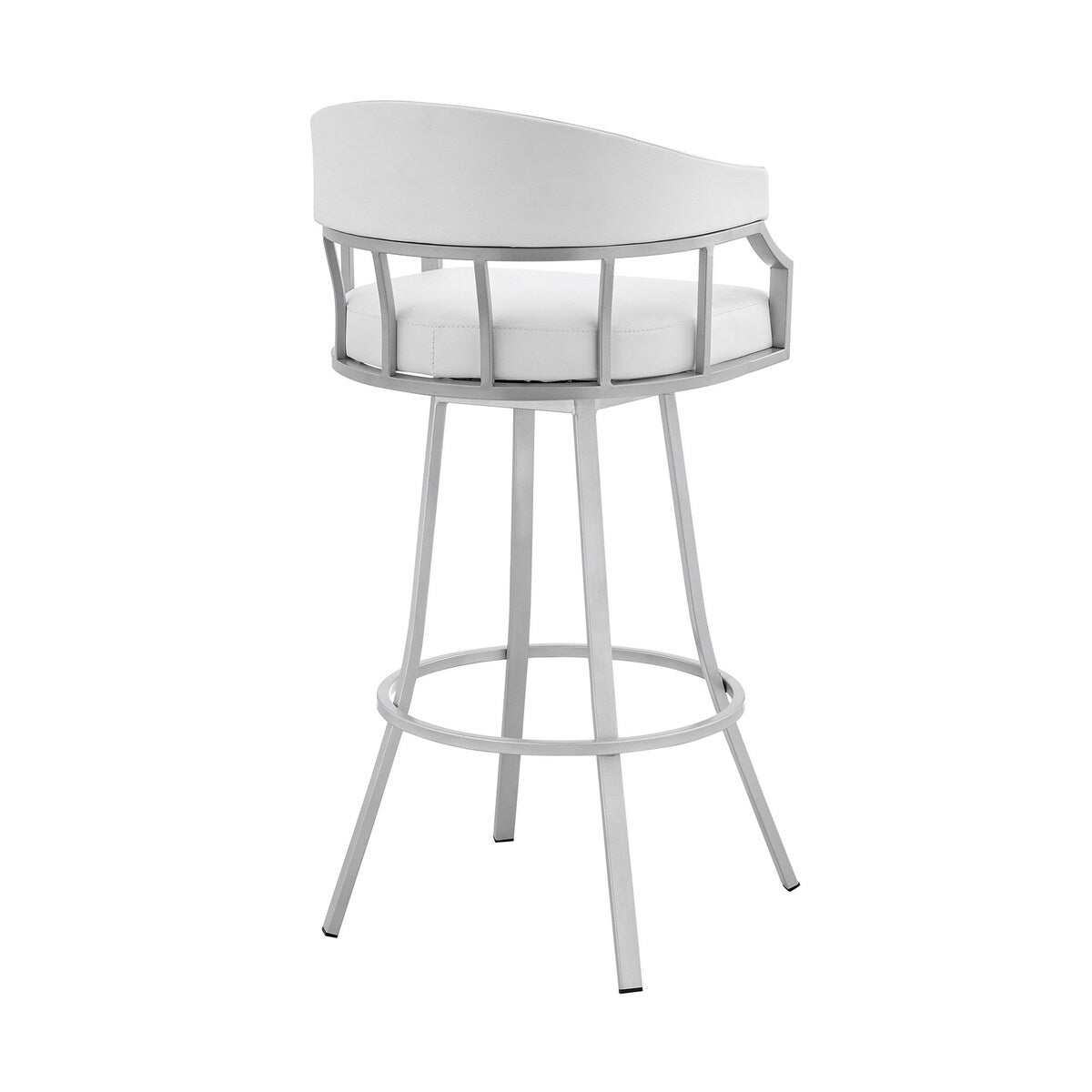 Cade 26 Inch Counter Stool, Swivel Chair, Faux Leather Cushion Seat, White