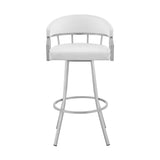Cade 26 Inch Counter Stool, Swivel Chair, Faux Leather Cushion Seat, White