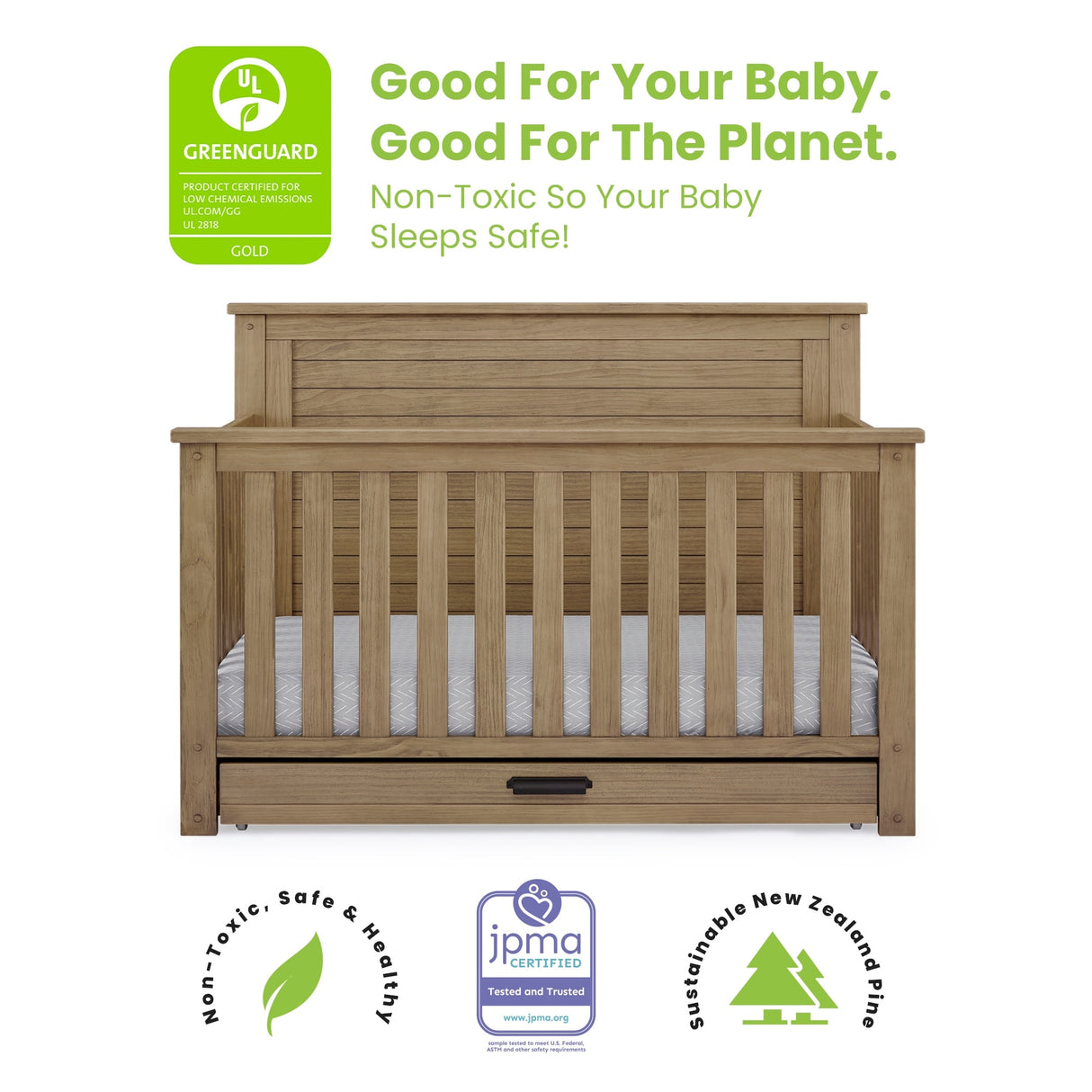 Caden 6-in-1 Convertible Crib with Trundle Drawer - N/A