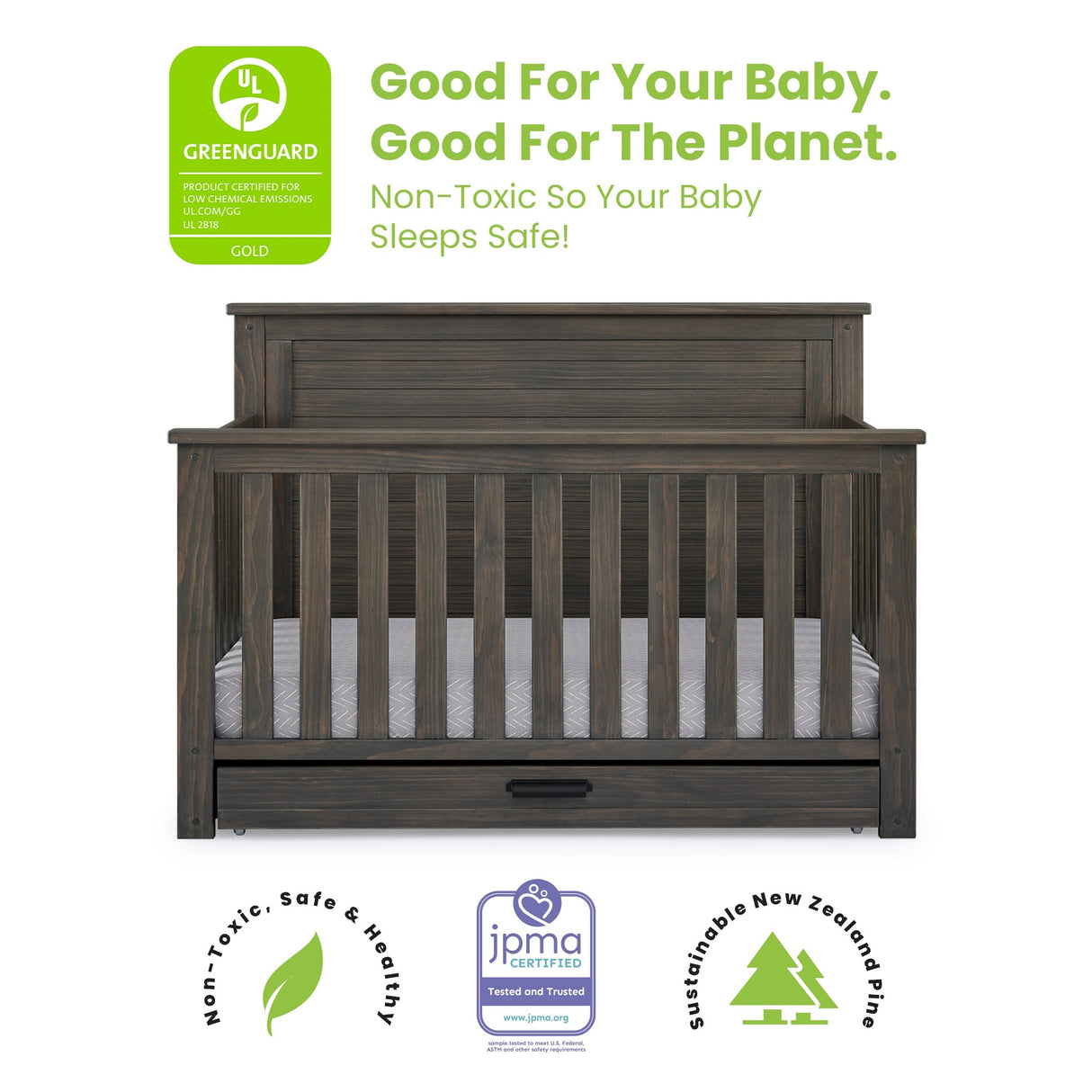 Caden 6-in-1 Convertible Crib with Trundle Drawer - N/A