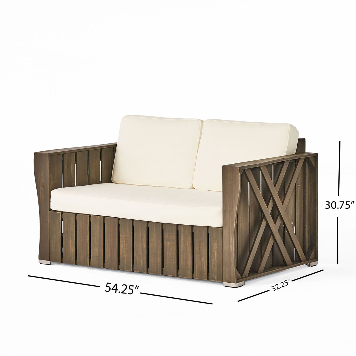 Cadence Outdoor 2-piece Acacia Wood Loveseat and Coffee Table Set with Cushions by Christopher Knight Home