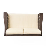 Cadence Outdoor 2-piece Acacia Wood Loveseat and Coffee Table Set with Cushions by Christopher Knight Home